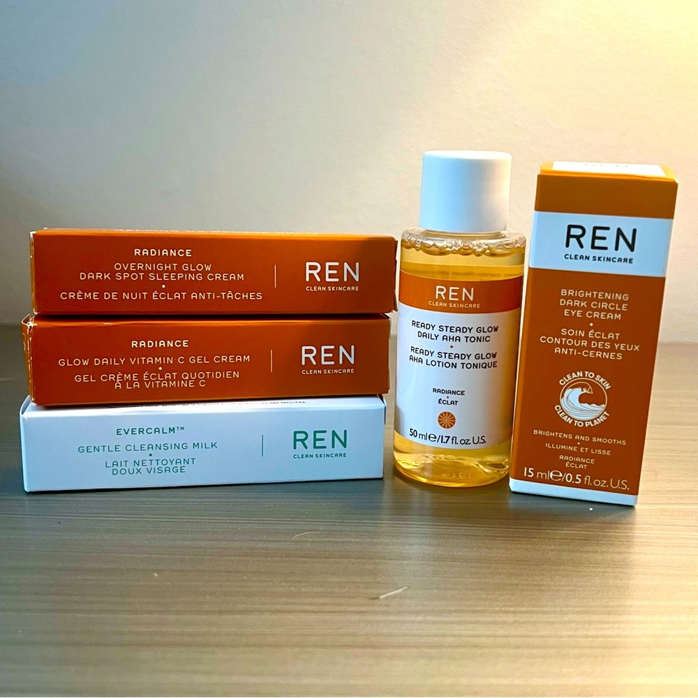 NEW 5-Piece REN Skincare Essentials Kit with Brightening Dark Circle Eye Cream